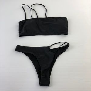 Black Bikini Set Women’s Large Minimal Strappy 2 Piece Swimsuit